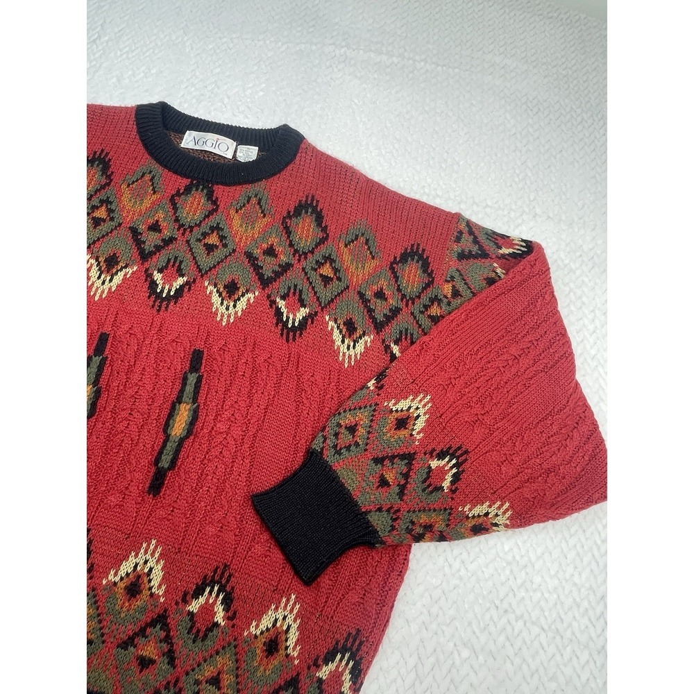 Vintage AGGIO Acrylic Wool Knit Sweater Men's XL Aztec Navajo Coogi‎ Cosby
